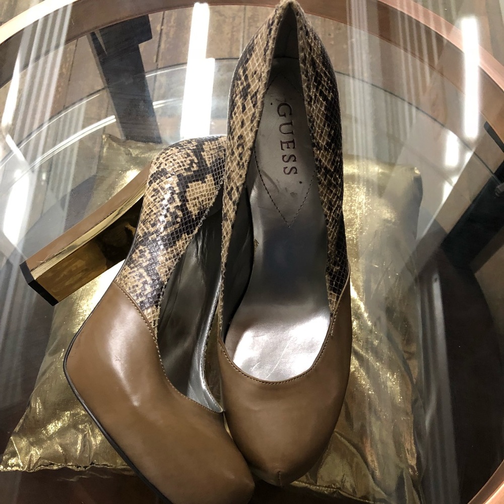Half Snake Skin & Tan Colored Guess heels